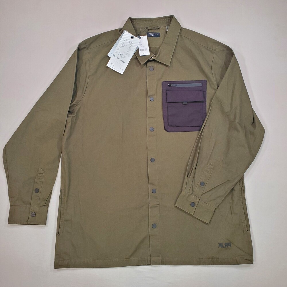 Projek Raw Button Up Shirt Men 2XL Modern Fit Olive Green Multi Pocket Twill NEW